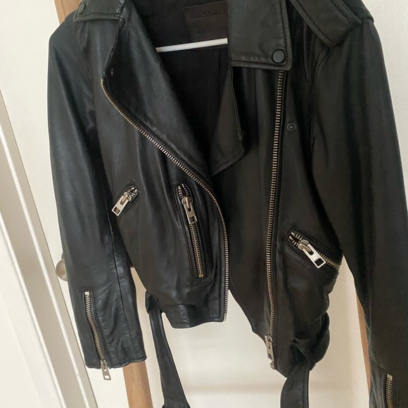 ALLSAINTS Balfern Belted Hem Leather Biker Jacket US 2 - Picture 2 of 5